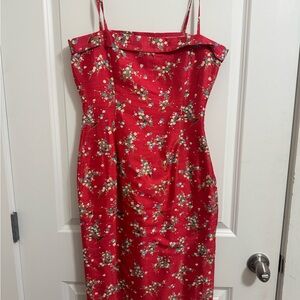 Free People Red Ruffled Sheath Dress with Spaghetti Straps for Wedding Guest
